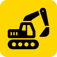 Excavator icon on yellow background.