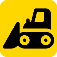 Bulldozer icon on yellow background.