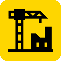 Construction crane and building icon.